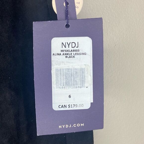 NYDJ NWT Black Velvet/Velour Mid-Rise Alina Ankle Legging/Pants Size 6 - Picture 4 of 7